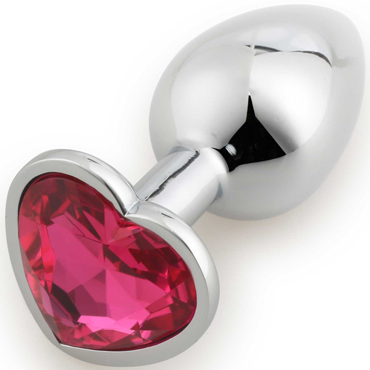 Play Secrets Anal Plug Heart Shape Small, серебристый/ярко-розовый, Малая анальная пробка с кристаллом в форме сердца
